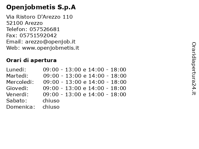 Orari di apertura Openjobmetis S.p.A Via Ristoro D Arezzo